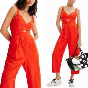 DESIGUAL cutout red with embroidery details Jumpsuit size small